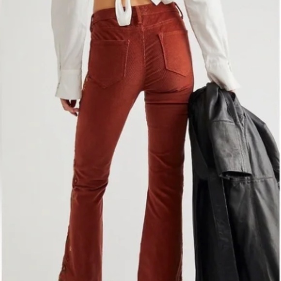 Free People Driftwood Falling Sunflower Farrah Embroidered Cord Flare Jeans - Picture 5 of 10